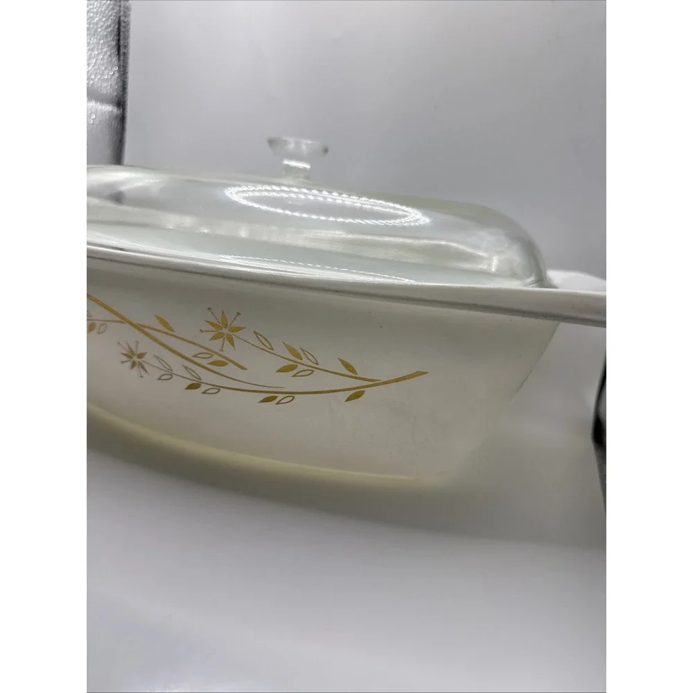 Vintage PYREX 4 QUART Casserole Roasting Golden Honeysuckle w/ Lid 1963-1965